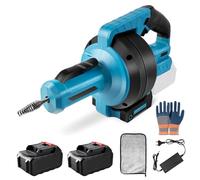21V Trivella di Scarico Elettrica, Sonda Sturatubi per Stura Lavandini e Scarichi con 2 Batterie da 2600mAh e Spirale di Pulizia Macchina per Pulizia Tubi Lunga 7m per Diametro del Tubo 35-100mm