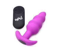 21X Vibrating Silicone Swirl Butt Plug with Remote - Purple