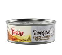 22 + 2 gratis! 24 x 70 g / 85 g Purizon Original / Organic per gatti - 24 x 70 g Superfoods Selvaggina con Aringa, Zucca e Melagrana