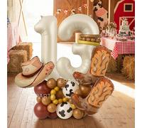 22/33 pezzi Set di decorazioni per feste a tema western - 22/33 pezzi decorazioni a tema cowboy e rodeo, palloncini a numero in colore crema da 40" (0-9), palloncini a forma di cappello da cowboy e st