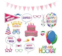 22 accessori per foto di compleanno, 1 set di gagliardetti, decorazioni per feste di compleanno, accessori per foto con bastoncini, accessori per feste di compleanno