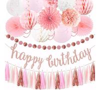 22 decorazioni per compleanno, in oro rosa, lanterne di carta, pompon, nappe per feste eleganti