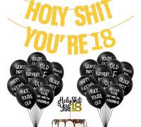 22 decorazioni per il 18° compleanno, divertente striscione decorativo per feste di compleanno con topper per torta e palloncini offensivi per forniture per feste, decorazione per compleanno Holy Shit