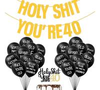 22 decorazioni per il 40° compleanno, divertente striscione decorativo per feste con topper per torta e palloncini offensivi per forniture per feste, decorazione Holy Shit You're 40 (non adatto per