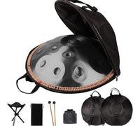 22 Inch Handpan Drum 9/10/12 Notes Hang Drum for Adults Steel Percussion Instrument Professional Hand Pan Set with Stand, for Meditation Yoga Sound Healing Music Therapy(Black,440HZ/12Note)