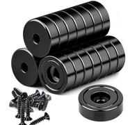 22 magneti al neodimio extra forti, colore nero, 16 x 5 mm, con foro e capsula, 8 kg, magnete a testa svasata con viti, magneti forti per cucina, frigorifero, bagno, ufficio, magazzino
