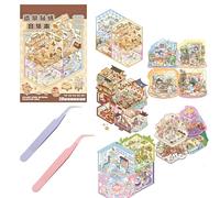 22 Pezzi Adorabili Adesivi 3D, Scene Stickers DIY, Scene Stickers Cute Cartoon, Adesivi 3D Stress Sollievo Con le pinzette, Adesivi Fai Da Te, Castello, Casa dei Fiori, Casa Magica, Biblioteca(A)