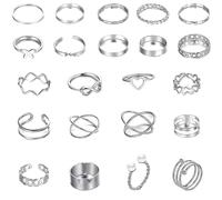 22 Pezzi Anelli Donna, Anelli, Anelli Regolabili Donna, Anelli Aperti per Donne Ragazze Anelli Set, Anello aperto Boho da donna in acciaio inossidabile (Argento)