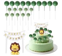 22 Pezzi Decorazioni per Torta a Forma di Animale da Safari, Decorazioni per Torta a Forma di Animale Della Giungla, Guarnizioni per Torta con Palline di Schiuma Verde, Bandierine per Torta