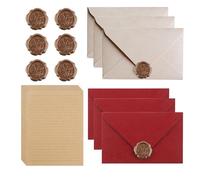 22 pezzi di carta da lettere vintage con busta, set di 6 buste in lino e 6 adesivi con sigillo di cera, 10 A5, carta da lettere vintage per compleanno, inviti di nozze