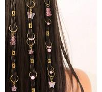 22 pezzi Set di accessori per capelli in stile boho vintage, con perle dorate, farfalle, decorazioni a forma di orsetto, anelli per capelli in lega cava e rotonda, fasce per capelli intrecciate di col