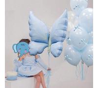 22 pezzi Set di palloncini a tema farfalla, palloncini in foil blu opaco a forma di farfalla di grandi dimensioni, palloncini in lattice trasparente azzurro, nastro azzurro a forma di farfalla, adatto
