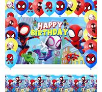 22 pezzi Set di palloncini ufficialmente concessi in licenza Marvel Spider-Man attraverso l'universo, include decorazioni per torta e cupcake, bandiere con palloncini, decorazioni per feste di complea