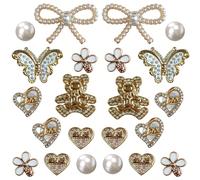 22 pezzi Set elegante di charm per scarpe in oro e perle - decorazioni a farfalla, cuore e orsetto, accessori per zoccoli traforati Tagli UnicaABS