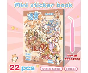 22 pezzi Super Mini Scene Libro di Adesivi, 8 Scenari, 12 Fogli di Materiali, 2 Fogli di Riferimento, Adesivi per Paesaggi in Stile Adorabile, Adesivi per Micro Scene di Case 3D, Adesivi per Scene di