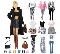 22 pezzi vestiti e accessori per bambole, vestiti per bambole da 11,5 pollici, cappotto di lana nero, set da 3 pezzi, pantaloni di peluche a scacchi, costume invernale, vestito, occhiali, borsa
