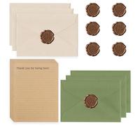 22 Pezzi Vintage Carta da Lettere con Busta, Set di 6 Buste in Lino e Sigilli di Cera, 10 A5, Carta da Lettere Vintage, Pergamena da Scrivere, per Compleanno, Inviti di Nozze Verde