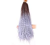 22 Pollici Ombre Boho Box Braids Pre Looped Goddess Crochet Braids con Estremità Ricce 3 Pacchetti Bohemian Braiding Hair Extensions per Donne(Marrone-Grigio)
