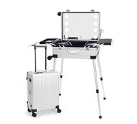 22 Pollici Valigia Porta Trucchi, Valigetta Cosmetica Professionale con 8 Luci a LED, Specchio Temprato, Professionale Grande Valigetta per Trucchi, Stazione di Trucco Illuminata con Ruote(Silver)