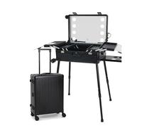 22 Pollici Valigia Porta Trucchi, Valigetta Cosmetica Professionale con 8 Luci a LED, Specchio Temprato, Professionale Grande Valigetta per Trucchi, Stazione di Trucco Illuminata con Ruote(Nero)