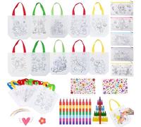 22 sacchetti da dipingere per bambini, fai da te, per compleanno, fai da te, per bambini, fai da te, con 10 pastelli a cera e 2 adesivi con diamanti per il compleanno dei bambini, bomboniere