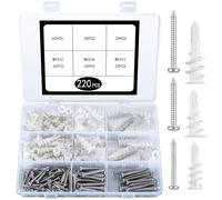 220 Pezzi Tasselli con Vite: 110 Tasselli per Cartongesso in Nylon + 110 Viti a Testa Croce Autoperforanti, Autofilettanti per Cappotto Esterno, Mattoni, Cemento, Cartongesso, Mattoni