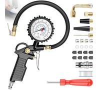 220 PSI Manometro Pneumatici, Pressione Gomme Digitale, Pistola Gonfiaggio Alta Precisione, per Auto, Moto, Accessori Compressore con 4 Tappi Valvola, 1 Ugelli, 1 Stelo Prolunga in Metallo 90 Gradi