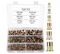 220 set di dadi rivetti, dadi filettati M3/M4/M5/M6/M8/M10 per inserti filettati in acciaio al carbonio a testa piatta rotonda, utilizzati per piastre metalliche, mobili in legno, ecc
