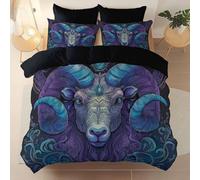 220 X 240 cm Alta Qualità Copripiumino,Fantasy Animali Pecore Costellazioni Thème Set Letto Matrimoniale Completo In Microfibra Con Cerniera, 1 Copripiumini + 2 Federa,Anallergico Nero