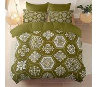 220 X 240 cm Alta Qualità Copripiumino,Geometrico Fiocchi Di Neve Esagonali Damasco Thème Set Letto Matrimoniale Completo In Microfibra Con Cerniera, 1 Copripiumini + 2 Federa,Anallergico Verde