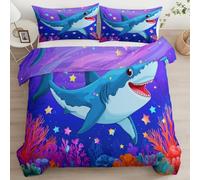 220 X 240 Cm Copripiumino Reversibile Con Federe, Alta Qualità Lussuoso Copripiumone Cartone Animato Oceano Squalo, Biancheria Da Letto Morbido Facile Da Pulire Blu Scuroper Bambini Adolescenti