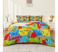 220 x 240 cm, multicolore, set di biancheria da letto con 2 federe 65 x 65 | Leggera e morbida microfibra Copripiumino, Astratto Collage Monumento Architettura, Cartoon Stile Moderno Per Bambini