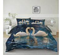 220 x 240 cm Set Copripiumino Blu, Cigni In Un Amore Da Sogno Copripiumino Bambino in Microfibra Stampato con Cerniera Inclusi 2 Federe 50x80 cm Biancheria da Letto di Alta Qualità