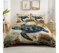 220 x 240 cm Set di Biancheria da Letto 3 Pezzi , Giallo Senape Microfibra Set Copripiumino per Letto Matrimoniale - Acquerello Barriera Corallina Stella Marina Copripiumino Morbido e Accogliente