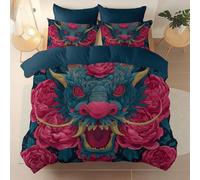 220 X 260 cm Alta Qualità Copripiumino,Orientale Fantasy Illustrazione Rosa Thème Set Letto Matrimoniale Completo In Microfibra Con Cerniera, 1 Copripiumini + 2 Federa,Anallergico Blu