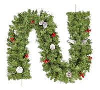 220cm/7ft Ghirlande Natalizie Verde con 10 Pigne Bianche, 10 Bacche Rosse, Ghirlande Natale Artificiali in Rattan in PVC, Scale Sospese, Finestra, Camino, Parete, Decorazione Natalizia