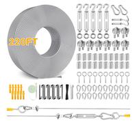 220FT 1/16" Wire Rope Kit - String Light Hanging Kit Vinyl Coated 304 Stainless Steel Cable with Turnbuckles for String Light Hanging, Gate Anti Sag, Stair Railing, Curtain, Picture Hanging, Garden