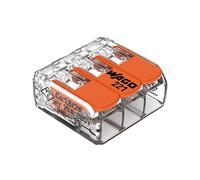 221-413 | WAGO Lever-Nuts Connettore per giunzione | per conduttori solidi e intrecciati | 3 conduttori con leve operative | 24-12 AWG | Guscio trasparente | [Borsa da 2500 pezzi)