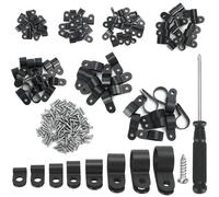 221 Pezzi Nylon Fermacavi Muro Kit, 8 Taglie Clip per Cavi R-Tipo, Addensare Bianco Ferma Cavi Stringicavo con 100 Viti y Cacciavite, Cavo Clip per Il Serraggio, Cable Management