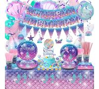 223pcs Decorazioni Per Il Compleanno Della Sirena, Striscione, Palloncini, Tovaglia, Vortice Da Appendere, Adesivi Della Sirena Per Le Ragazze, I Bambini E Le Forniture Della Festa Della Sirenetta