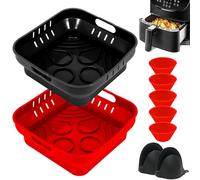 22cm Accessori Friggitrice ad Aria in Silicone, 4PCS Teglie Friggitrice ad Aria Quadrata XXL Airfryer per COSORI 5,5L, Cecotec 6L, Princess 5,5L, Air fryer, Pieghevole Riutilizzabile
