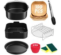 22CM Accessori Friggitrice ad Aria per COSORI 5,5L/6L/6,2L/6,4L, Russell Hobbs XXL 8 l, Princess 6,5L, 8L, 8PCS Riutilizzabile Teglie Cestino Friggitrice ad Aria in Silicone, Senza BPA
