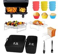 22Pcs Accessori Friggitrice ad Aria per Dual Basket Air Fryer, Molde de silicona Set di Accessori Airfryer per Moulinex EZ9018,EY9018 5,2/3,1 L, Cecotec 5,5/3,5 L, Lakeland 5L/3L