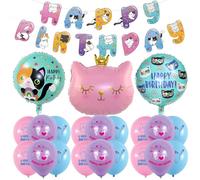 22pcs Decorazione compleanno gatto per bambini ragazze ragazzi, festa buon compleanno banner, accessori decorazione festa buon compleanno, palloncini in lattice compleanno decorazione festa gatto