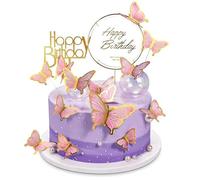 22pcs Farfalle decorative torta,Farfalla Cupcake Topper Decorazioni,Decorazioni torta,Topper cupcake,Farfalle decorative,Cake Toppers,per Feste di Compleanno,Decorazione da Parete(Rosa)