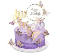 22pcs Farfalle decorative torta,Farfalla Cupcake Topper Decorazioni,Decorazioni torta,Topper cupcake,Farfalle decorative,Cake Toppers,per Feste di Compleanno,Decorazione da Parete(Viola)