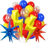 22PCS Rosso Giallo Blu Palloncini Set, con Palloncini Colorati, Coriandoli, Stelle Esplosive, Palloncino Fulmine, Nastro Blu, per Bambini Festa a Tema Anime/Compleanni/Baby Shower Decorazioni