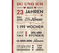 23 Jahrestag Geschenk: Notizbuch zum 23. Hochzeitstag Notizheft A5 liniert Geschenkidee mit Liebeserklärung DU UND ICH SEIT 23 JAHREN vom Partner und Freund zum Jubiläum und Kennlerntag