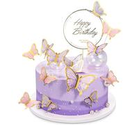 23 Pezzi Cake Topper Farfalla Buon Compleanno, Farfalle Decorative Torta, Farfalla Cupcake Topper Decorazioni, Cake Toppers per Feste di Compleanno