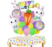 23 Pezzi Palloncini in Alluminio Set, Grandi Palloncino con Tovaglia, Palloncini Pasquali a Forma di Coniglietto e Carota, per Bambini, Decorazioni a Tema per Feste
